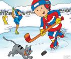 Caillou y Gilbert, jugando a hockey sobre hielo