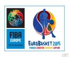 Logo EuroBasket 2015. Campeonato Europeo de Baloncesto Masculino 2015. El campeonato se celebra en cuatro países, Alemania, Croacia, Francia y Letonia