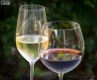 Dos copas de vino blanco y tinto