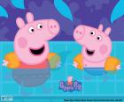 Peppa y George estan en la piscina