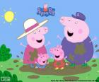 Peppa Pig y George jugando en el barro con sus abuelos 