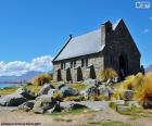 La pequeña iglesia del Buen Pastor, a orillas del lago Tékapo, Nueva Zelanda