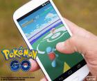 Movil con la app instalada y jugando al juego Pokémon GO