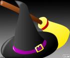 Sombrero y escoba de bruja