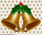 Dibujo de dos campanas navideñas unidas por unas hojas de acebo