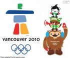 Logo y las mascotas Miga, Quatchi y Sumi de los Juegos Olímpicos de Vancouver 2010, Canadá. Donde participaron 2632 atletas de 82 países