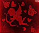 Cupido, corazones y rosas