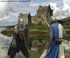 Dos caballeros luchando en la batalla