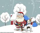 Papá Noel acompañado por un perro