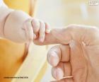 Bebé cogiendo el dedo de su padre