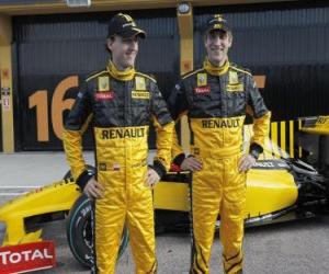 Puzzle de Robert Kubica y Vitaly Petrov, pilotos de la escuderia Renault F1