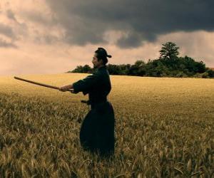 Puzzle de Samurai practicando con la katana