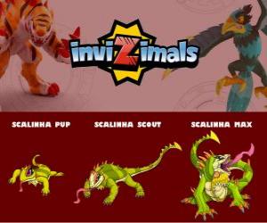 Puzzle de Scalinha en sus tres fases Scalinha Pup, Scalinha Scout y Scalinha Max, de Invizimals