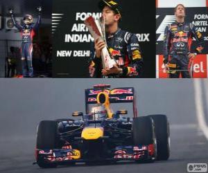 Puzzle de Sebastian Vettel celebra su victoria en el Gran Premio de la India 2012