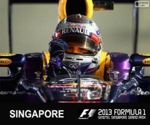 Puzzle de Sebastian Vettel celebra su victoria en el Gran Premio de Singapur 2013