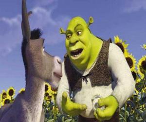 Puzzle de Shrek, el ogro, con su amigo Burro