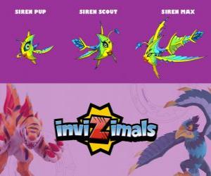 Puzzle de Siren en sus tres fases Siren Pup, Siren Scout y Siren Max, de Invizimals