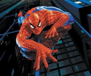 Puzzle de Spiderman escalando un edificio con su superpoder de adherirse a casi todas las superfícies