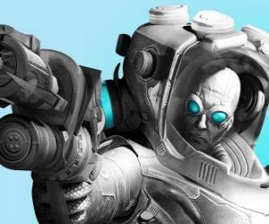 Puzzle de Sr. Frío, Mr. Freeze con su pistola de frío. El malvado científico es un enemigo de Batman