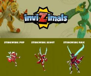 Puzzle de Stingwing en sus tres fases Stingwing Pup, Stingwing Scout y Stingwing Max, de Invizimals
