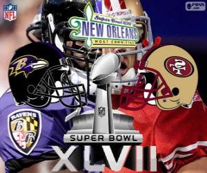Puzzle de Super Bowl 2013. San Francisco 49ers vs. Baltimore Ravens. Superdome, Nueva Orleans