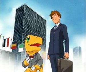 Puzzle de Tai y Agumon van a trabajar