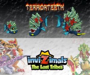 Puzzle de Terrorteeth, última evolución. Invizimals Las Tribus Perdidas. Invizimal acuático que come rápido y lo muerde todo