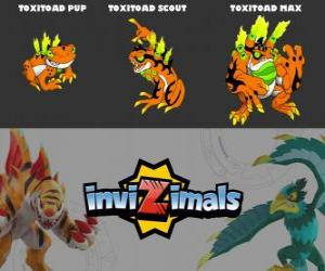 Puzzle de Toxitoad en sus tres fases Toxitoad Pup, Toxitoad Scout y Toxitoad Max, de Invizimals