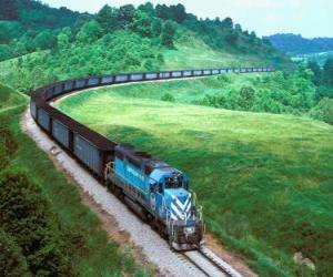 Puzzle de Tren de mercancias con muchos vagones