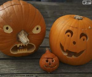 Puzzle de Tres calabazas de Halloween