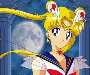 Puzzle de Usagi Tsukino, Bunny o Serena es la protagonista principal y se convierte en Sailor Moon, Guerrero o Princesa Luna