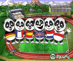 Puzzle de Varios pandas de Panfu con camisetas de algunas selecciones nacionales