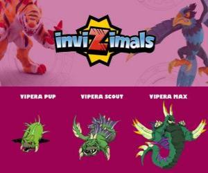 Puzzle de Vipera en sus tres fases Vipera Pup, Vipera Scout y Vipera Max, de Invizimals