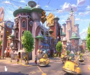 Puzzle de Vista de una de las calles de Glipforg en Planet 51