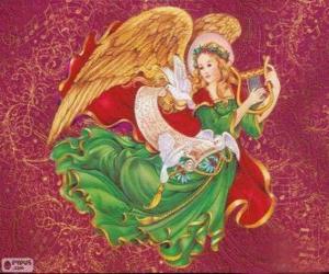 Puzzle de Ángel tocando el arpa para celebrar la Navidad